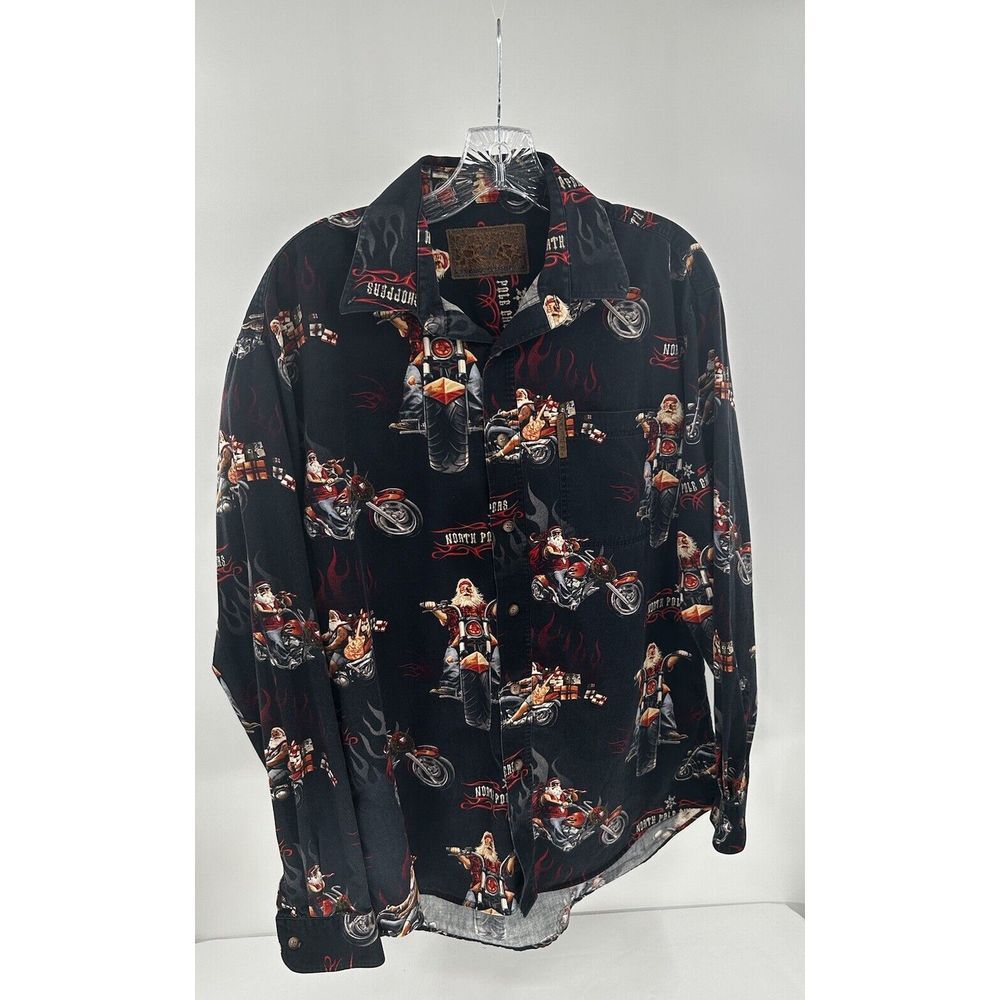 Santa Biker Shirt Men's Motorcycle Christmas All‎ Over Print North River Size M